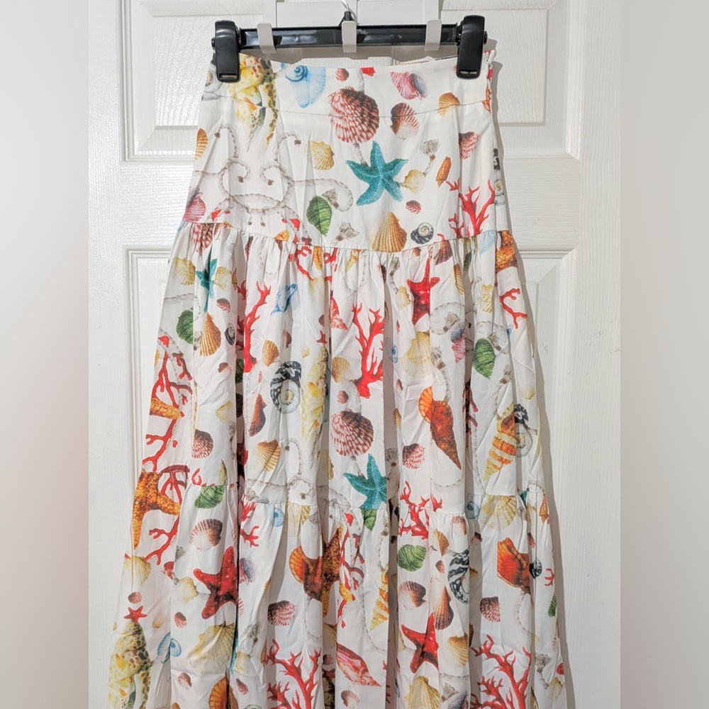 Commense White Floral Shell-Print Crop Top and Maxi Skirt Set - Picture 9 of 15